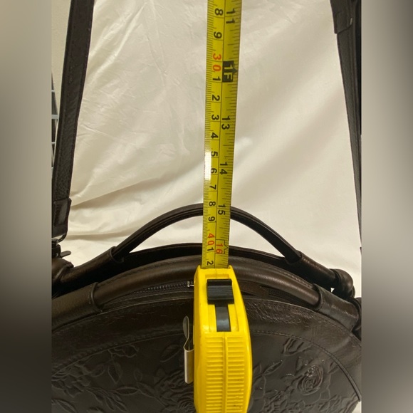 Retro Tooled Coffee Brown Leather Cowhide Two-Way Handbag Adjustable Strap EUC - Picture 14 of 16